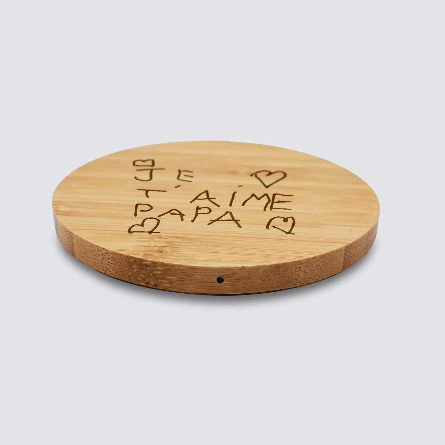 Chargeur à induction personnalisé bambou gravé 9x9 cm