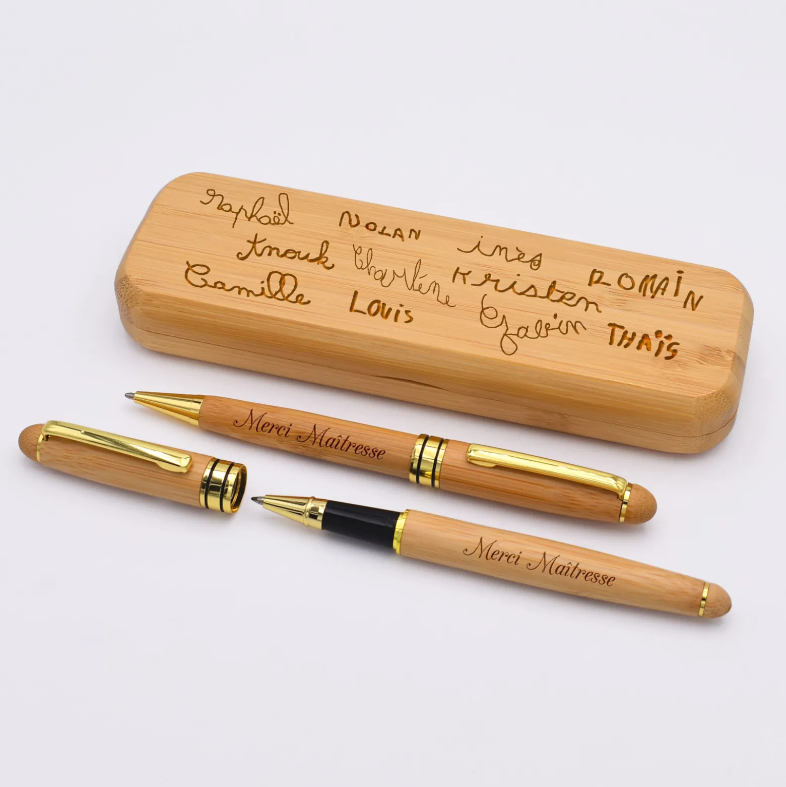 Coffret bambou personnalisé et 2 stylos gravés 170x60 mm