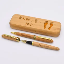 Coffret bambou personnalisé et 2 stylos gravés 170x60 mm