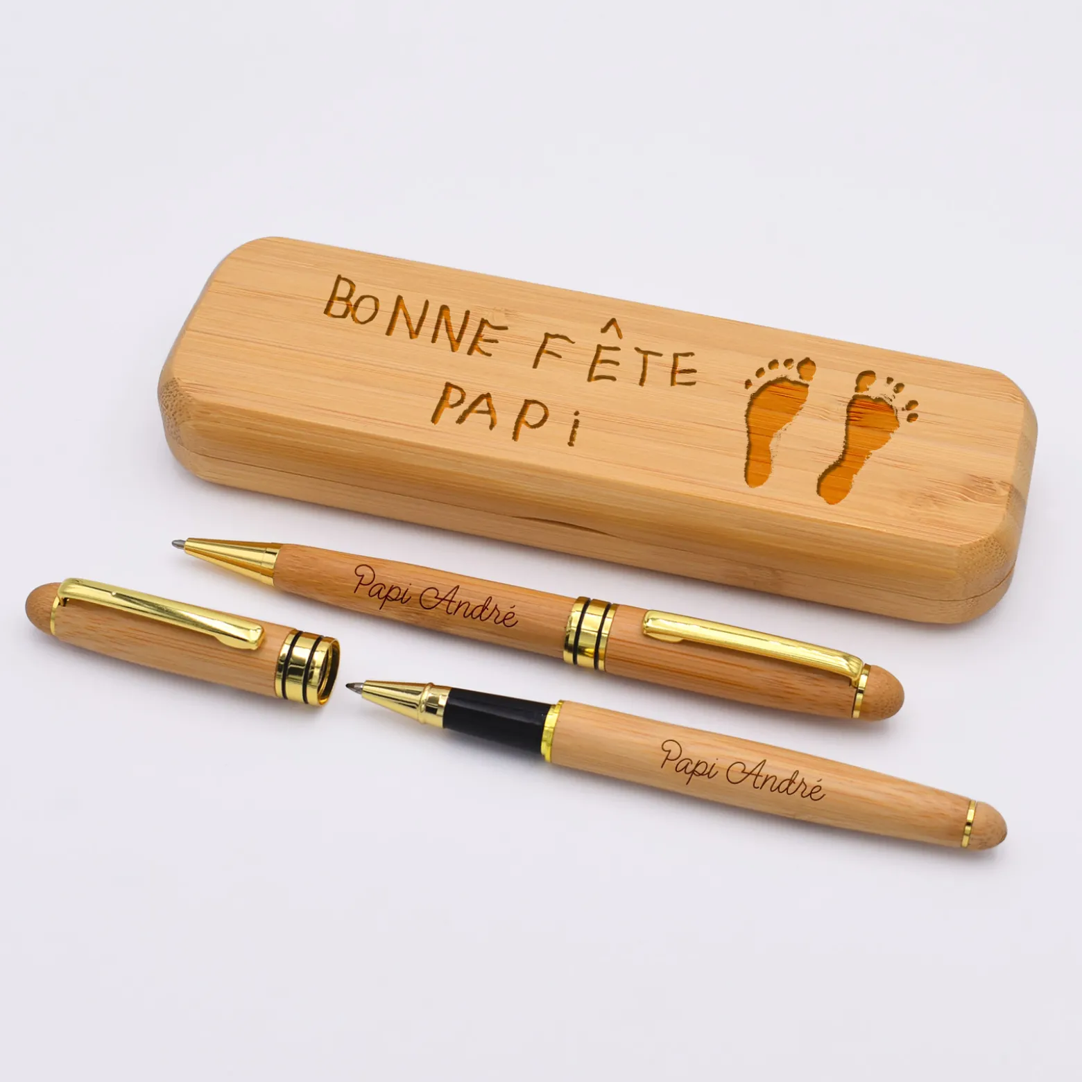 Coffret bambou personnalisé et 2 stylos gravés 170x60 mm