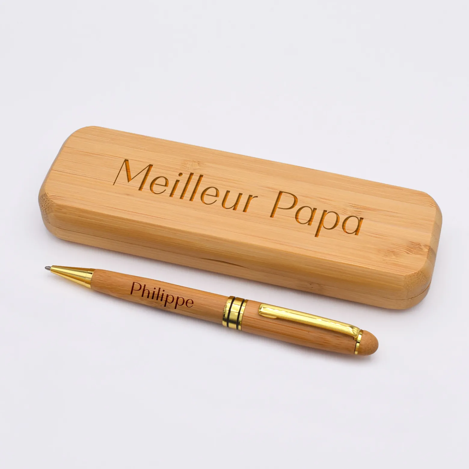 Coffret bambou personnalisé et stylo gravé 170x54 mm