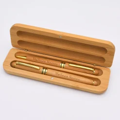 Coffret bambou personnalisé et 2 stylos gravés - Merci Maîtresse
