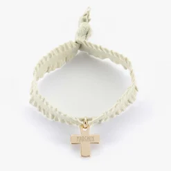 Coffret de bracelets enfant personnalisés cordons élastiques interchangeables médaille gravée plaqué or croix 15x13 mm