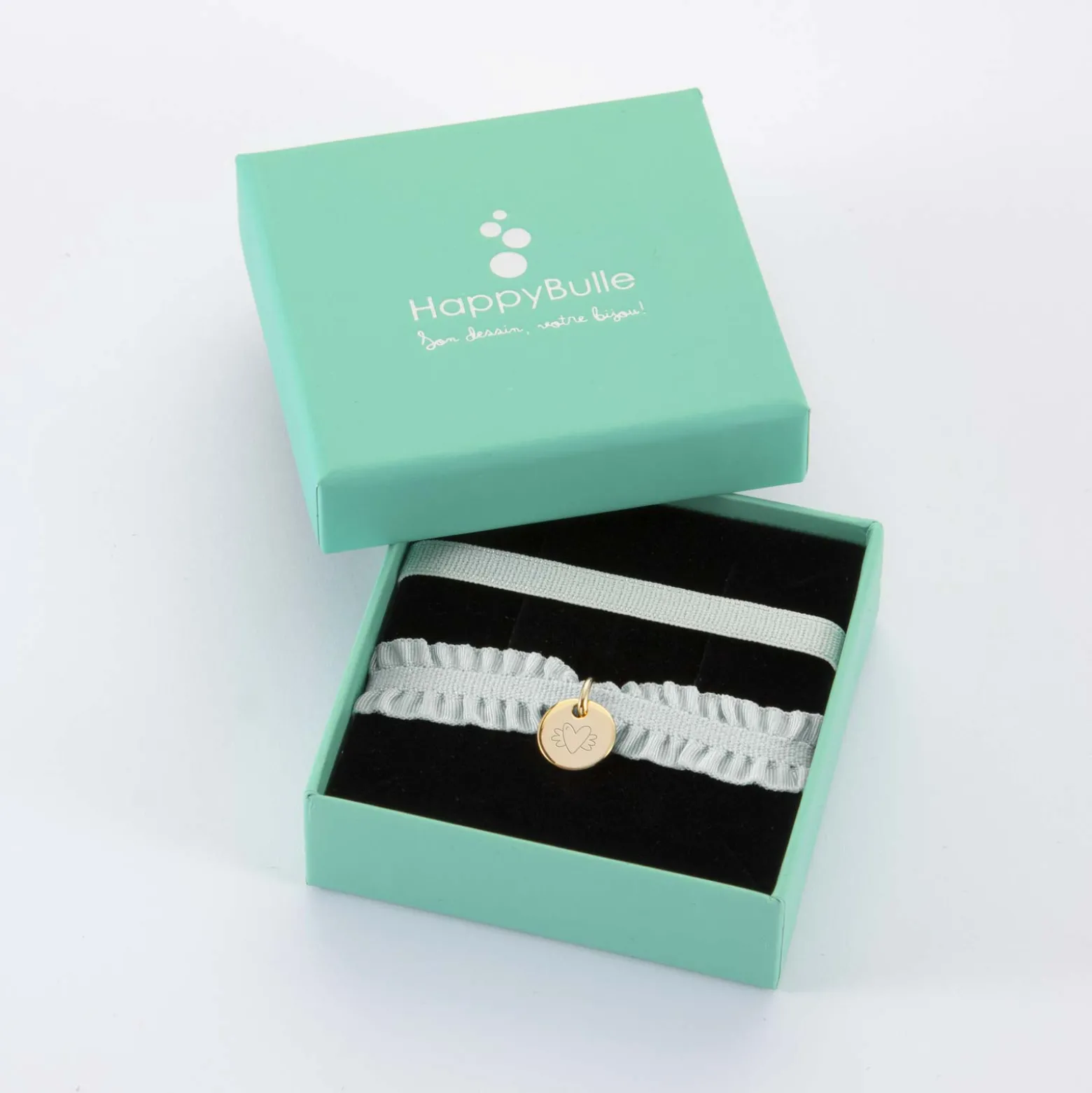 Coffret de bracelets enfant personnalisés cordons élastiques interchangeables médaille gravée plaqué or 10 mm