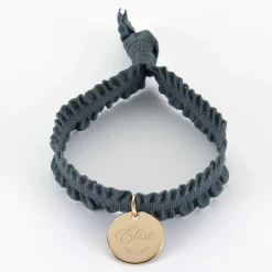 Coffret de bracelets enfant personnalisés cordons élastiques interchangeables médaille gravée plaqué or 15 mm