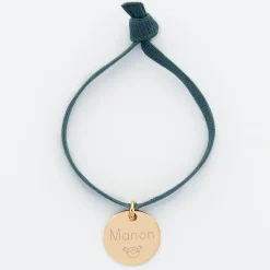 Coffret de bracelets enfant personnalisés cordons élastiques interchangeables médaille gravée plaqué or 15 mm