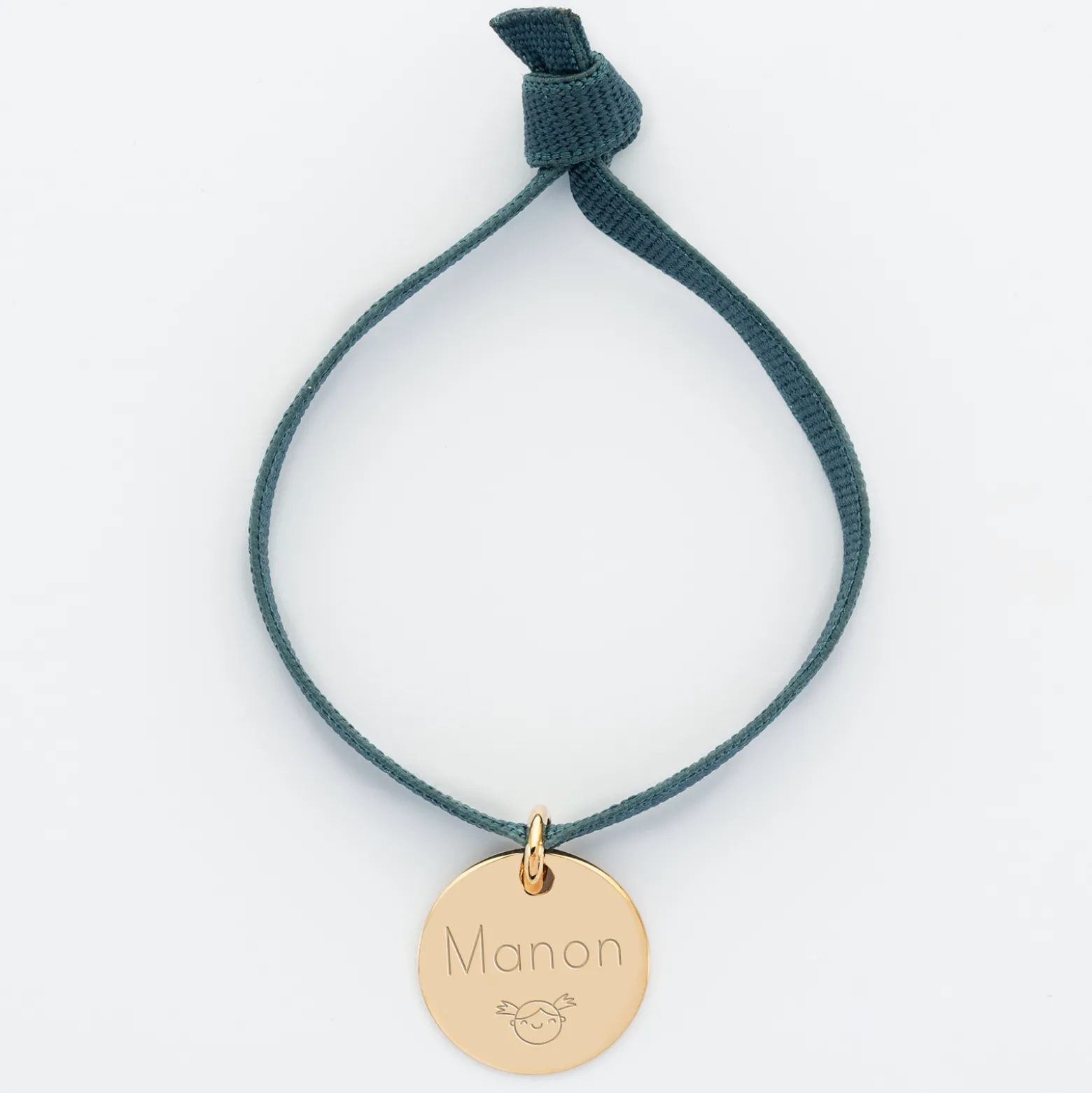 Coffret de bracelets enfant personnalisés cordons élastiques interchangeables médaille gravée plaqué or 15 mm