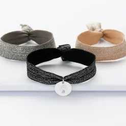 Coffret de bracelets personnalisés cordons élastiques interchangeables médaille gravée argent 15 mm