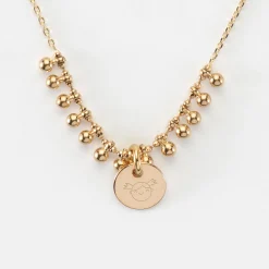 Collier chaîne boules personnalisé médaille gravée plaqué or 10 mm