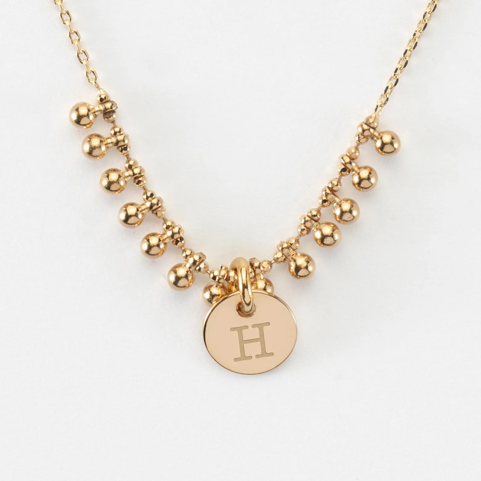 Collier chaîne boules personnalisé médaille gravée plaqué or 10 mm