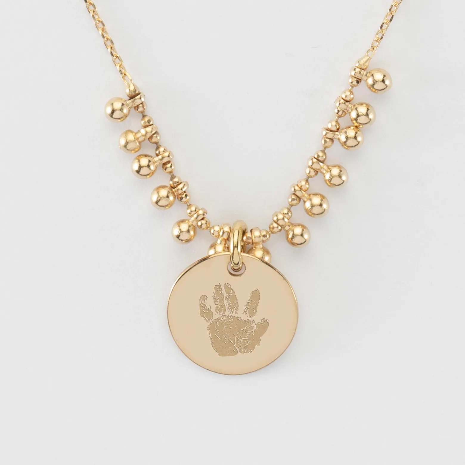Collier chaîne boules personnalisé médaille gravée plaqué or 15 mm