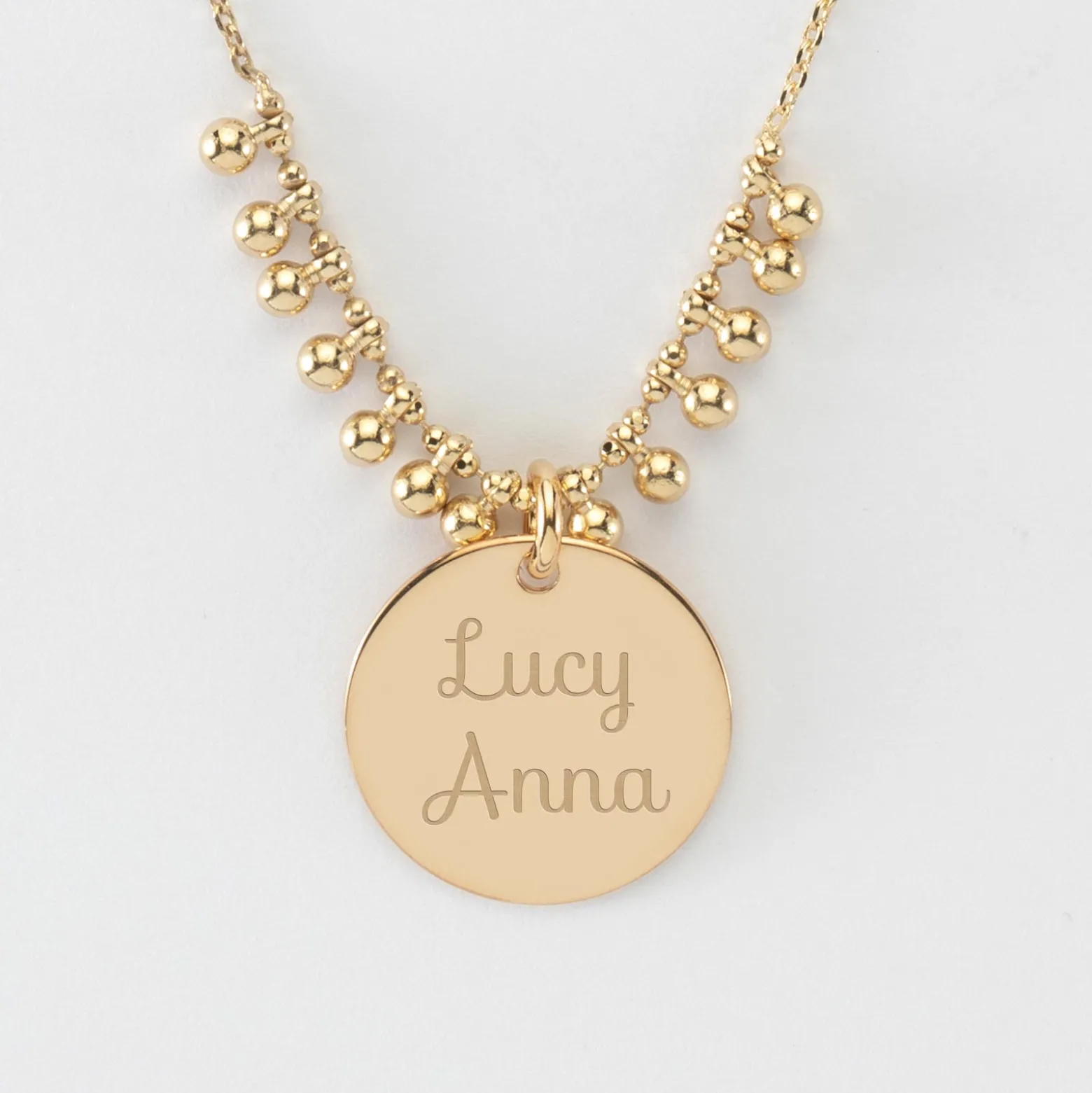 Collier chaîne boules personnalisé médaille gravée plaqué or 19 mm