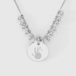 Collier chaîne boules personnalisé médaille gravée argent 15 mm