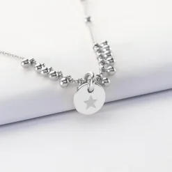 Collier chaîne boules personnalisé médaille gravée argent 10 mm