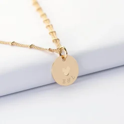 Collier chaîne double personnalisé médaille gravée plaqué or coeur estampillé 15 mm - HappyBulle x Atelier Wagram