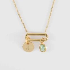 Collier chaîne ovale ouvert personnalisé médaille gravée plaqué or 10 mm et breloque rectangle zircon plaqué or 9 mm