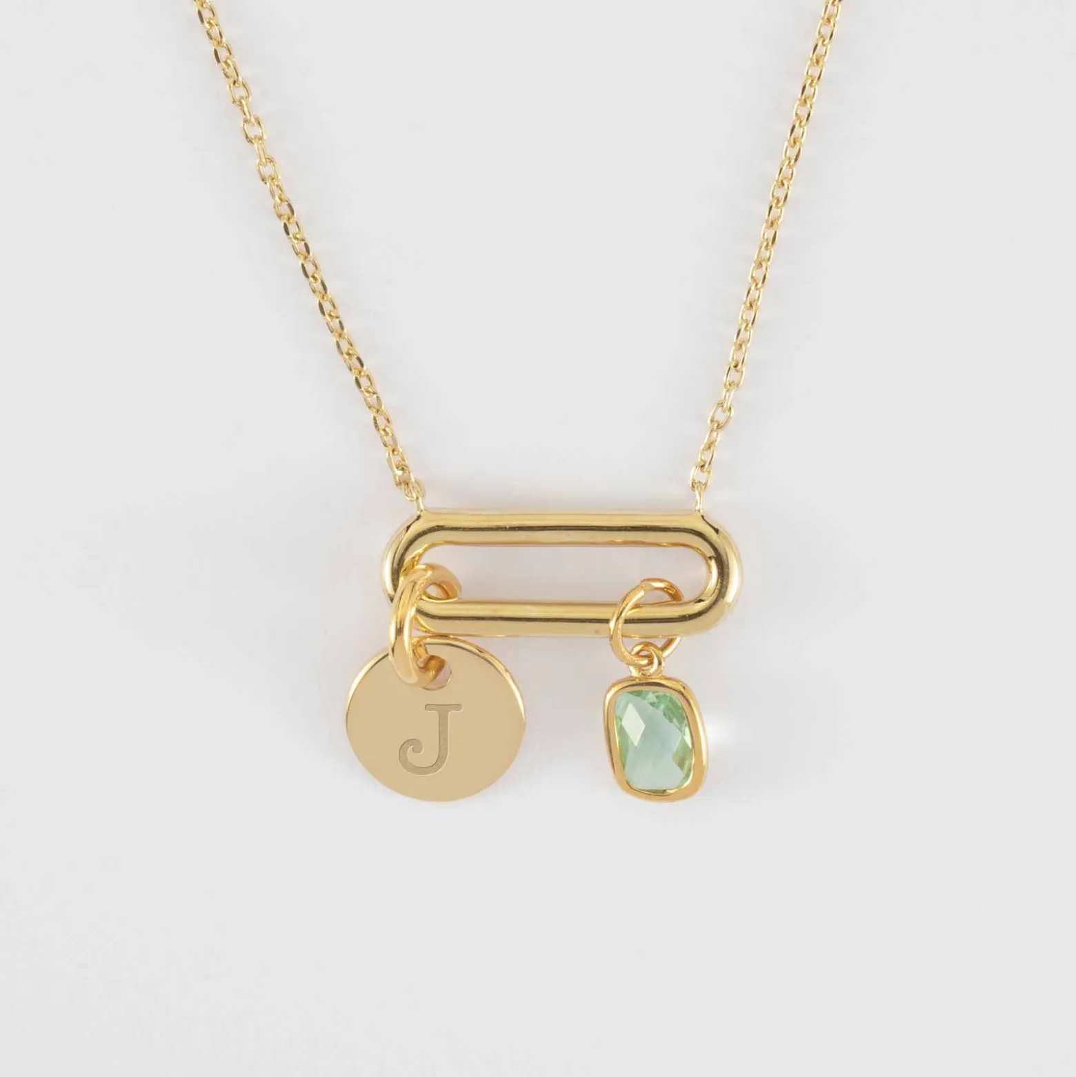 Collier chaîne ovale ouvert personnalisé médaille gravée plaqué or 10 mm et breloque rectangle zircon plaqué or 9 mm