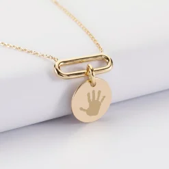 Collier chaîne ovale ouvert personnalisé médaille gravée plaqué or 15 mm