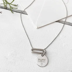 Collier chaîne ovale ouvert personnalisé médaille gravée argent 15 mm