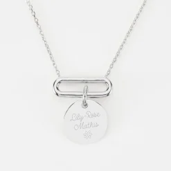 Collier chaîne ovale ouvert personnalisé médaille gravée argent 15 mm