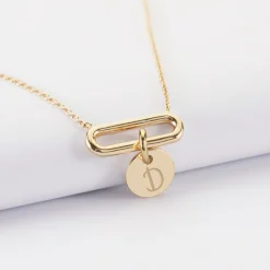 Collier chaîne ovale ouvert personnalisé médaille gravée plaqué or 10 mm