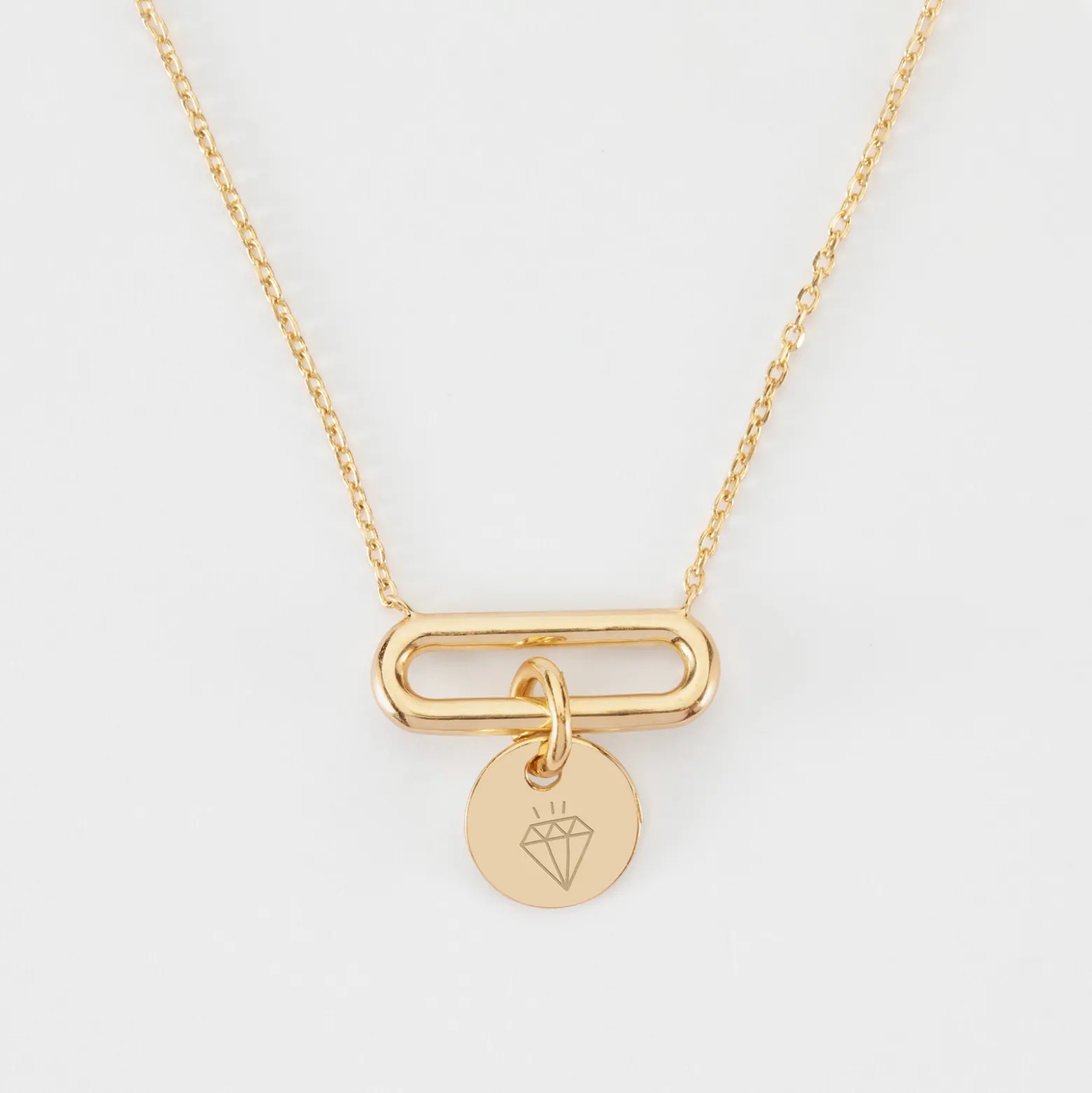 Collier chaîne ovale ouvert personnalisé médaille gravée plaqué or 10 mm