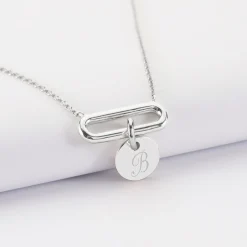Collier chaîne ovale ouvert personnalisé médaille gravée argent 10 mm