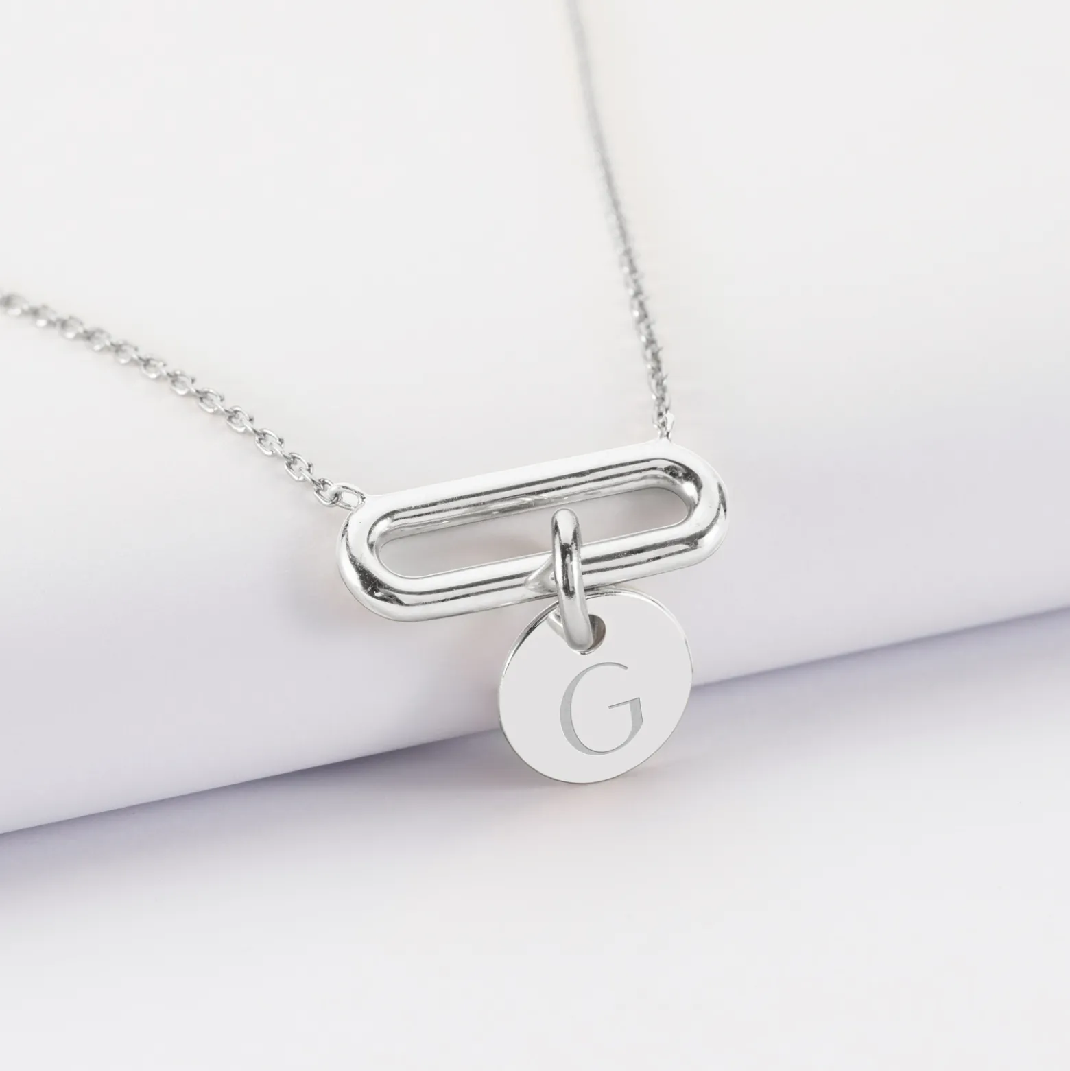 Collier chaîne ovale ouvert personnalisé médaille gravée argent 10 mm