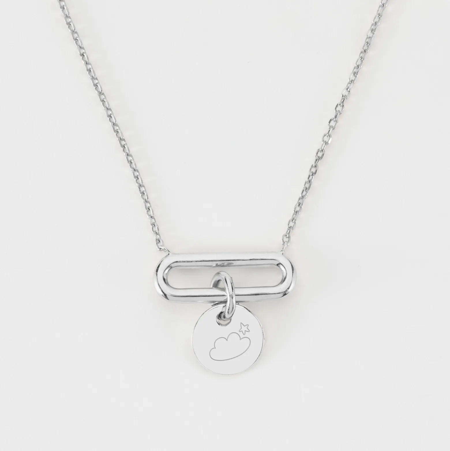 Collier chaîne ovale ouvert personnalisé médaille gravée argent 10 mm