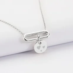 Collier chaîne ovale ouvert personnalisé médaille gravée argent 10 mm