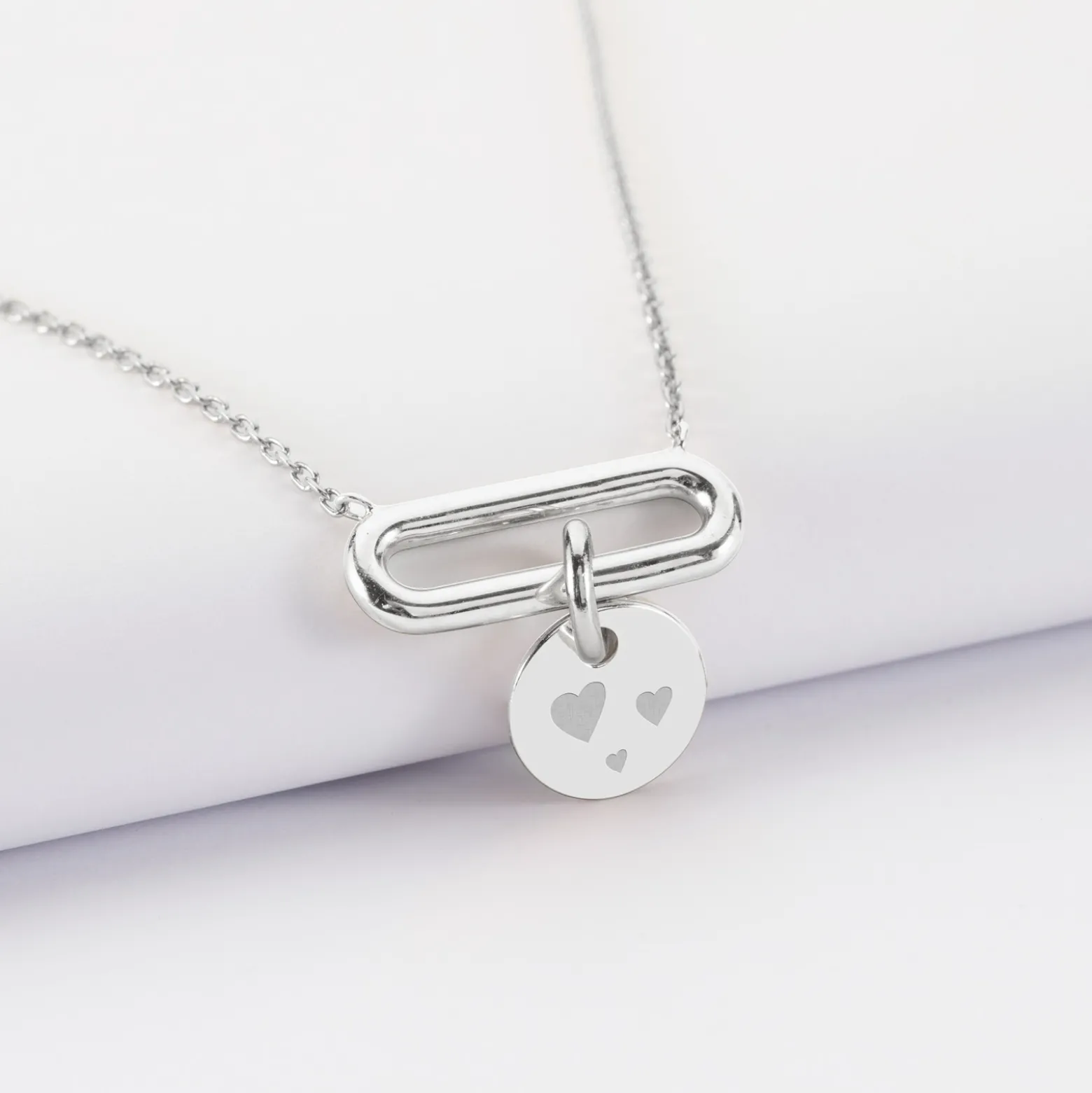 Collier chaîne ovale ouvert personnalisé médaille gravée argent 10 mm