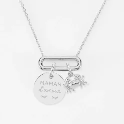 Collier chaîne ovale ouvert personnalisé médaille gravée argent 15 mm et breloque(s) summer - à composer