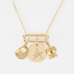Collier chaîne ovale ouvert personnalisé médaille gravée plaqué or 15 mm et breloque(s) summer - à composer
