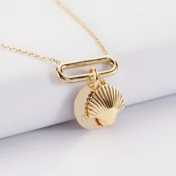 Collier chaîne ovale ouvert personnalisé médaille gravée plaqué or 15 mm et breloque(s) summer - à composer