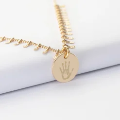 Collier chaîne pampilles personnalisé médaille gravée plaqué or 15 mm