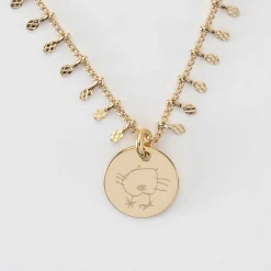 Collier chaîne pampilles personnalisé médaille gravée plaqué or 15 mm