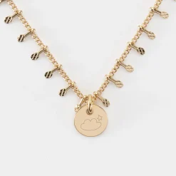 Collier chaîne pampilles personnalisé médaille gravée plaqué or 10 mm
