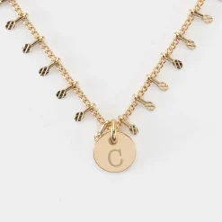 Collier chaîne pampilles personnalisé médaille gravée plaqué or 10 mm