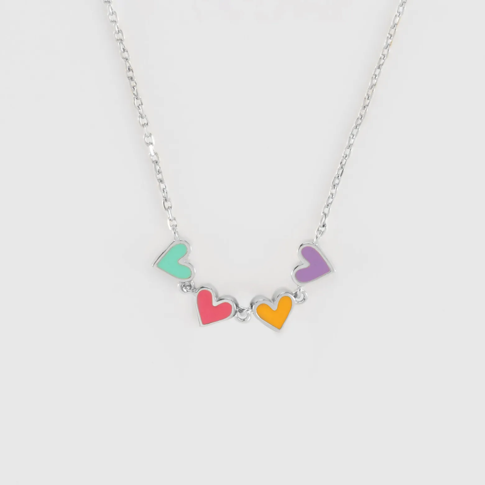 Collier enfant cœur email multicolore argent