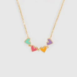 Collier enfant cœur email multicolore plaqué or