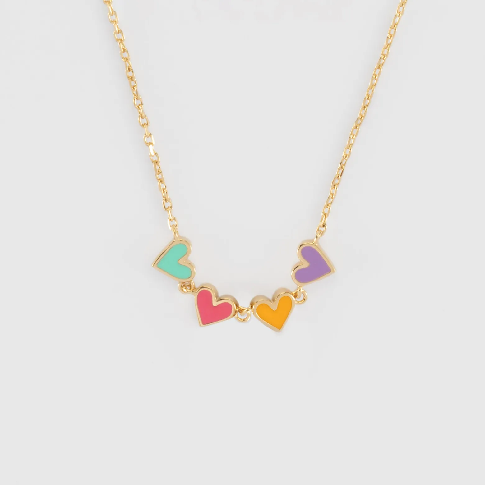 Collier enfant cœur email multicolore plaqué or