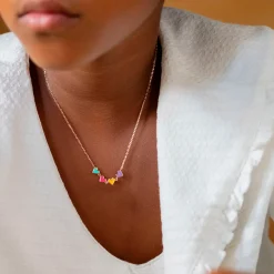 Collier enfant cœur email multicolore plaqué or