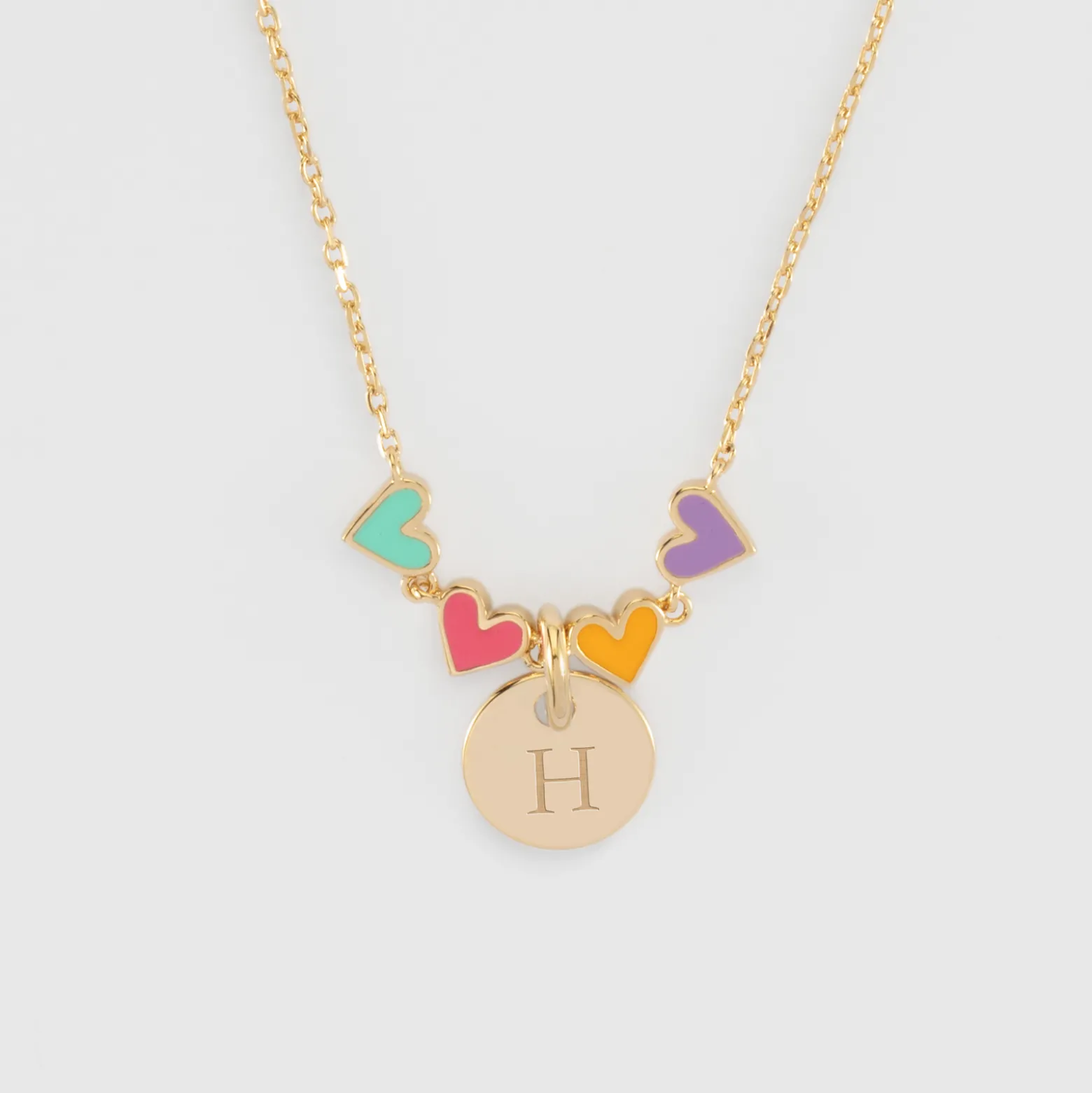 Collier enfant cœur email multicolore personnalisé médaille gravée plaqué or 10 mm