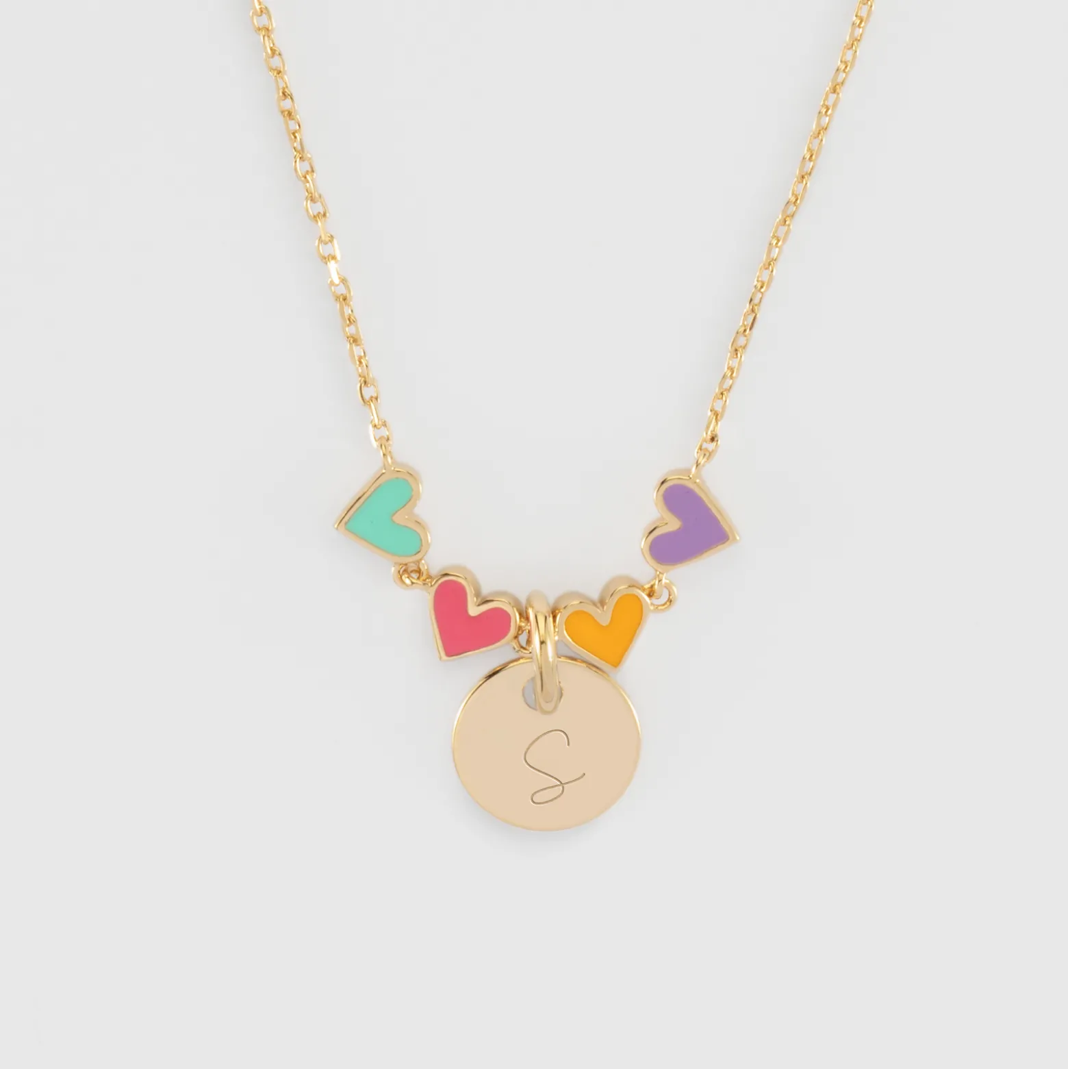 Collier enfant cœur email multicolore personnalisé médaille gravée plaqué or 10 mm