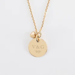 Collier mini coeur bombé Mariée personnalisé médaille gravée plaqué or 15 mm