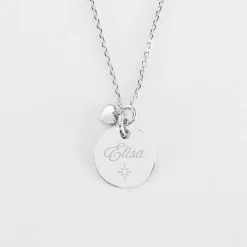 Collier mini coeur bombé Mariée personnalisé médaille gravée argent 15 mm