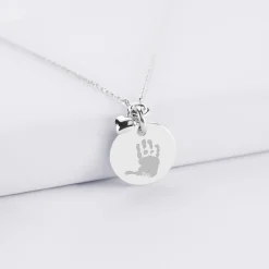 Collier mini coeur bombé Mariée personnalisé médaille gravée argent 15 mm