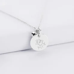 Collier mini coeur bombé personnalisé médaille gravée argent 15 mm