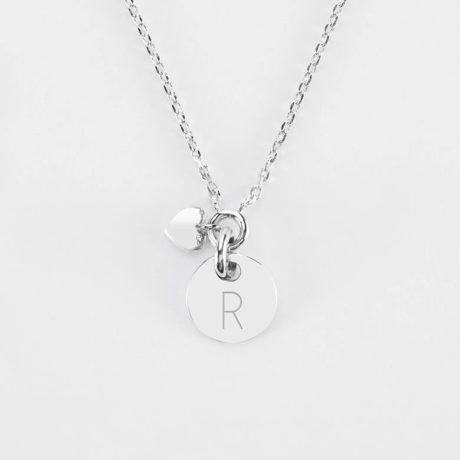 Collier mini coeur bombé personnalisé médaille gravée argent 10 mm