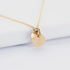 Collier mini coeur bombé personnalisé médaille gravée plaqué or 10 mm